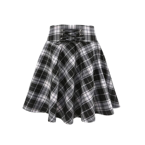 Dresses & Skirts - 3858 Gothic Punk Plaid Pleated High Waisted Short A-line Flare Mini Skirt
